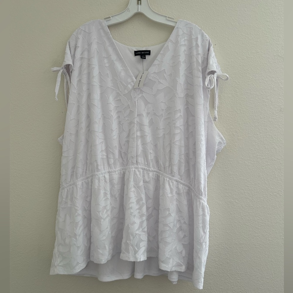 NWT Lane Bryant Size 22/24 White Peplum Burnout Velvet Blouse
Sleeveless